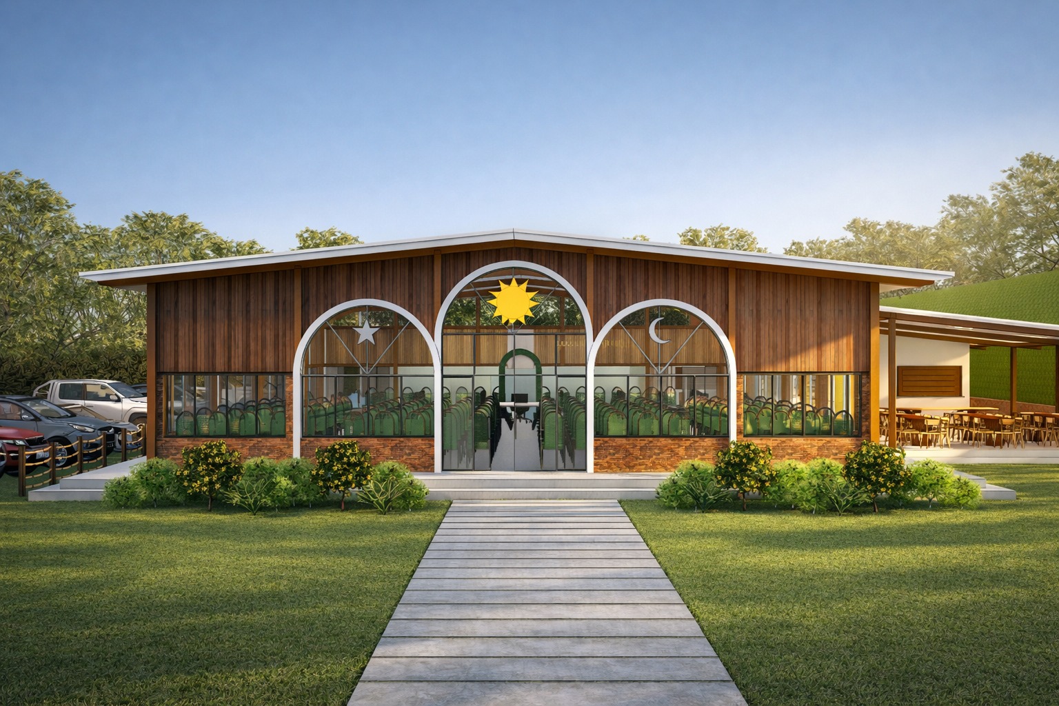 Render 3D fachada principal Templo DAV