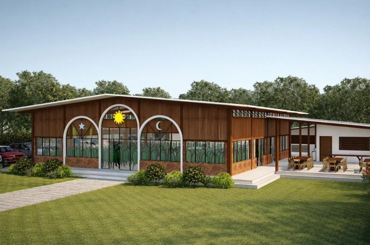 Render 3D fachada principal Templo DAV